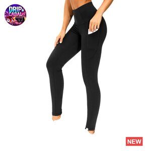 High Waist Yoga Leggings Tummy Control Workout Running Pockets Minimal Chic